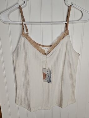 Blu Pepper Cream Camisole with Tan Lace Trim